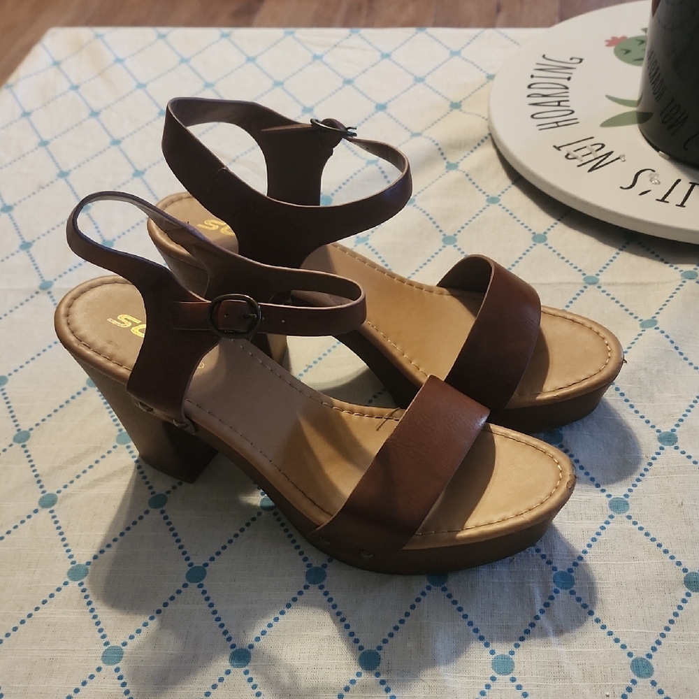 Soda Brown Ankle-Strap Platform Heels